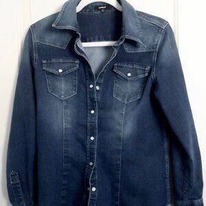 Blue Denim Shirt with Snap Button Front & Cuff Closure  Size Lg by Express